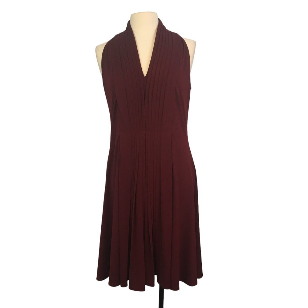 American Glamour‎ Badgley Mischka Burgundy Sleeveless Pleated Dress, M